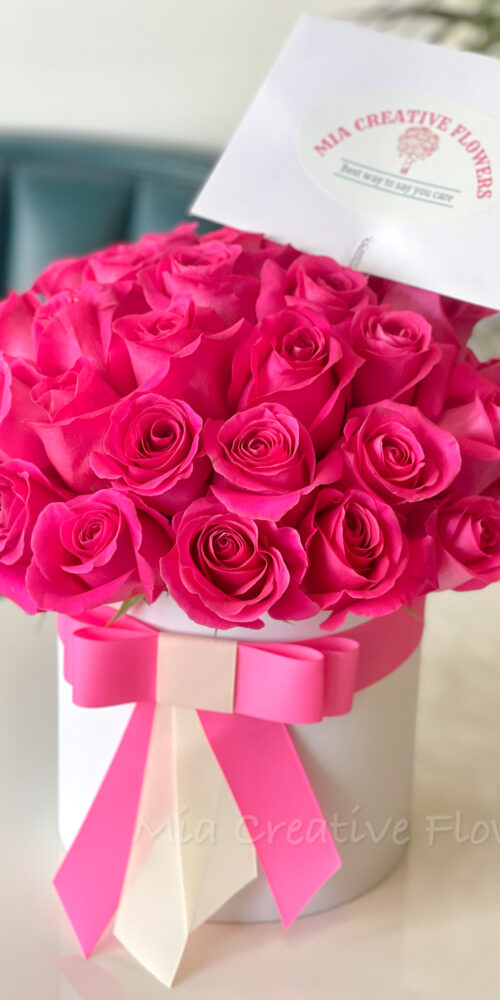 Mother's Day Roses in a Box- Hot Pink/Red/Pink
